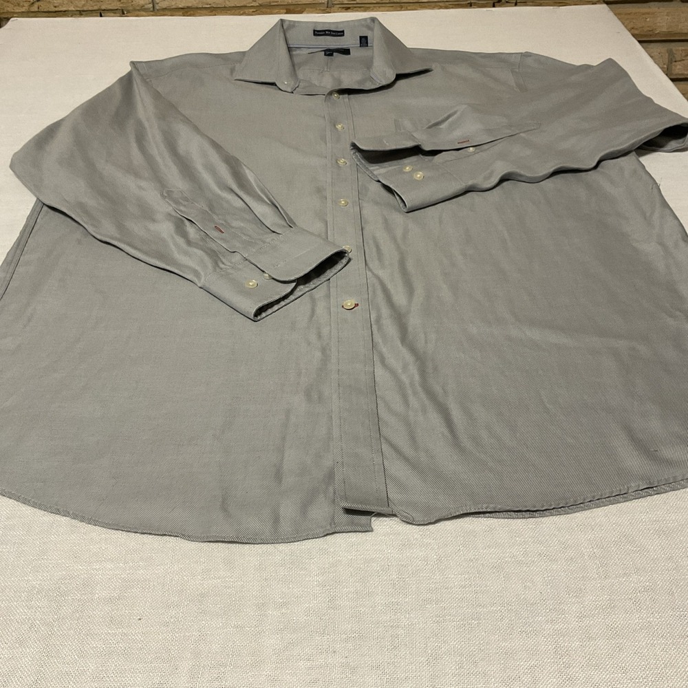 Tommy Hilfiger Premium Non Iron Cotton 17 1/2 32-33 Long Sleeve Button Up Grey